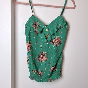 Green chiffon floral tank top